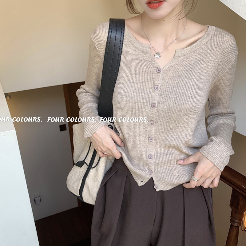 针织衫女薄款开衫秋季2025新款长袖外搭上衣秋冬v领打底毛衣外套