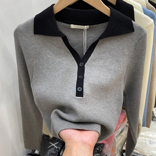 polo领针织衫女内搭上衣2025秋冬新款洋气时尚短款翻领毛衣打底衫