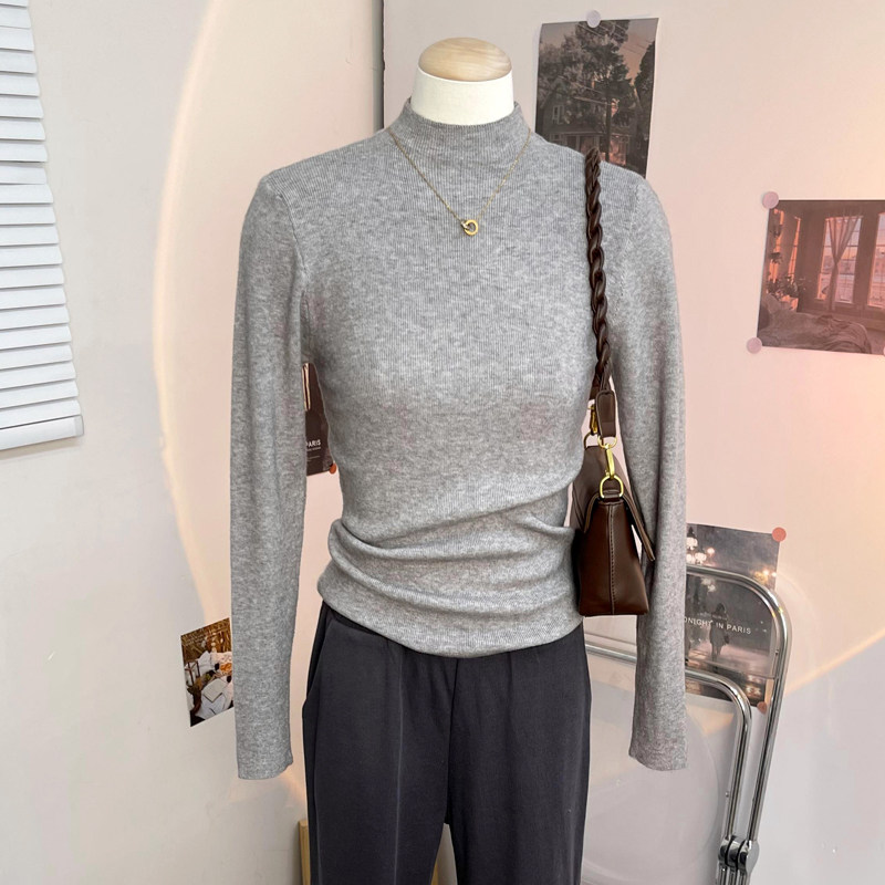 半高领修身毛衣打底衫女2025秋季新款加绒内搭上衣秋冬中领针织衫