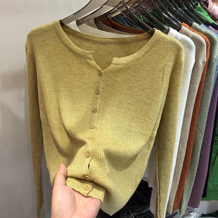 针织衫女v领开衫2025秋季新款薄款长袖内搭上衣秋冬打底毛衣外套