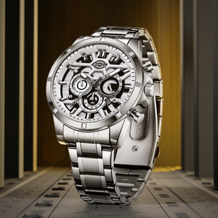 Dickies男士 手表多功能学生潮流机械风镂空三眼钢带石英腕表CL545