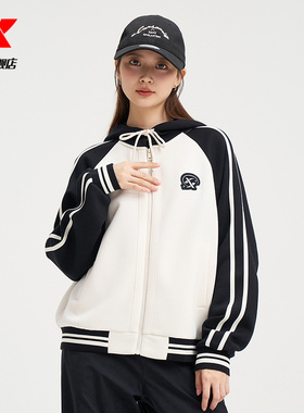 特步针织连帽外套女2025新款夏季休闲女装运动上衣976328940213