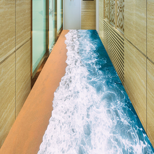 沙滩海洋地板贴装饰地砖贴纸卫生间地贴3d立体瓷砖防水地面贴画