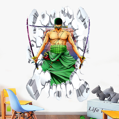 3D海贼王超大索隆路飞艾斯墙贴宿舍卧室动漫壁纸贴纸墙纸定制自粘