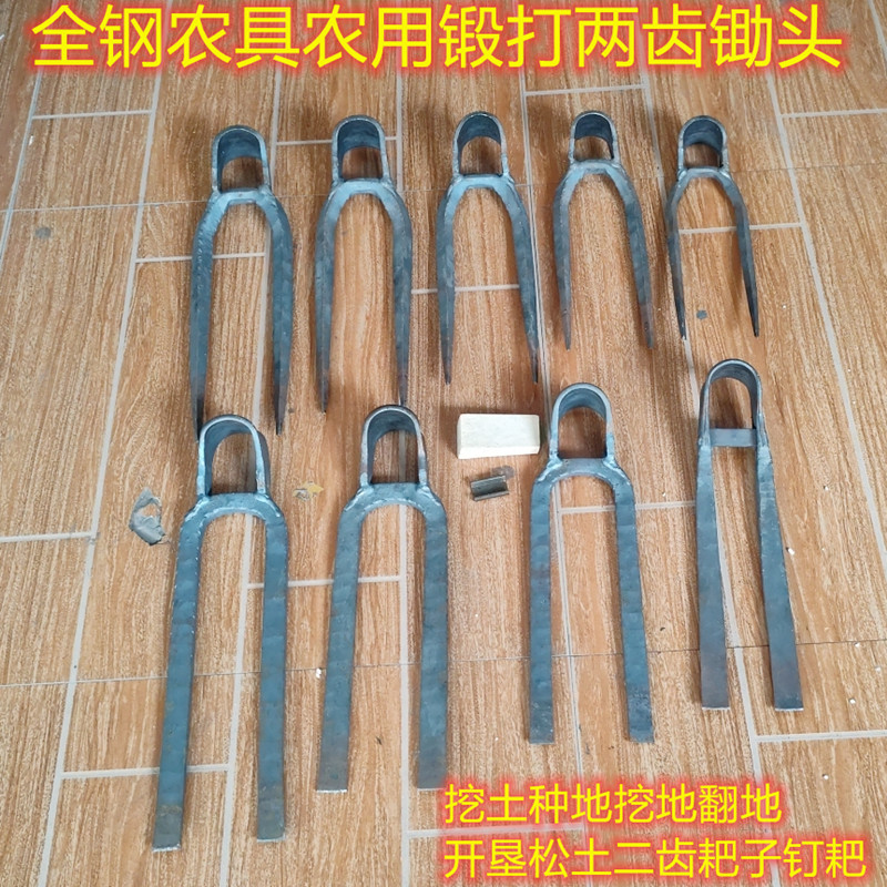 农用全钢长把二齿锄头两用挖土开荒种菜开垦种地农具三齿农用耙子