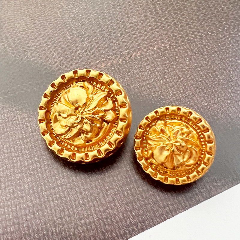 VIRGEM沙金色花朵金属纽扣小香复古风呢大衣毛衣开衫外套装饰扣子