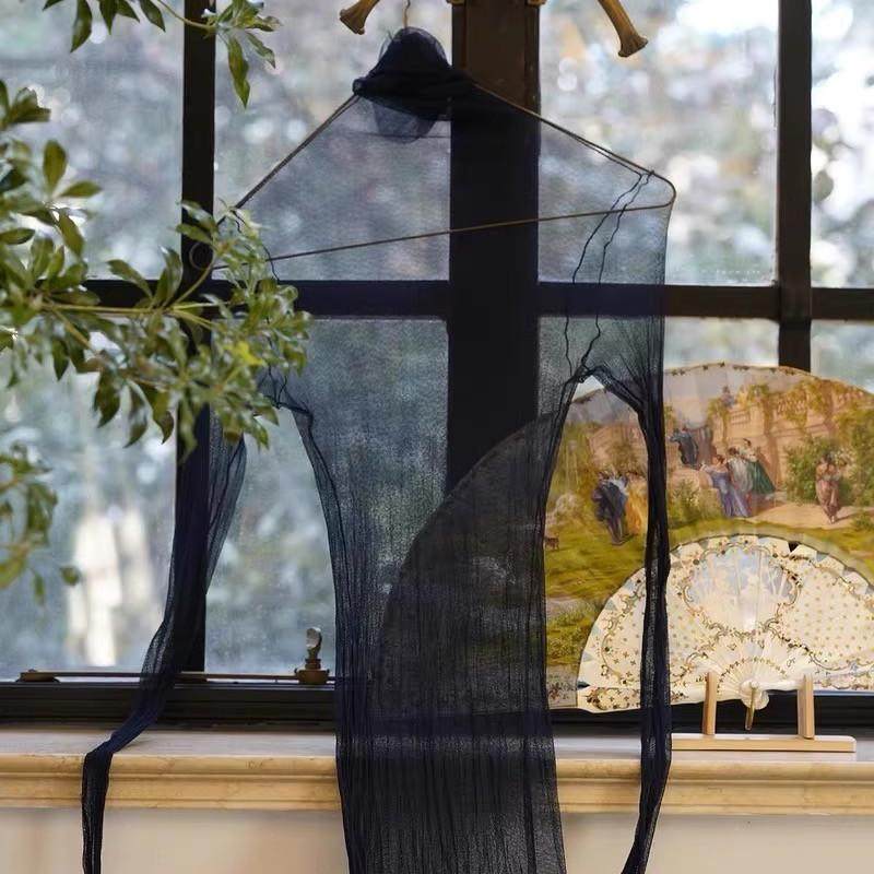 西班牙小众薄如蝉翼真丝网纱透明高领内搭长袖打底衫上衣女桑蚕丝