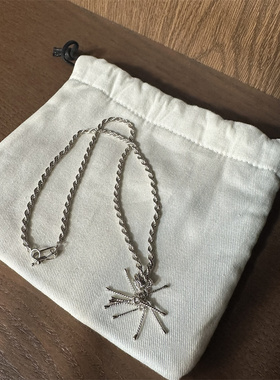 做旧感麻花流苏吊坠925纯银项链