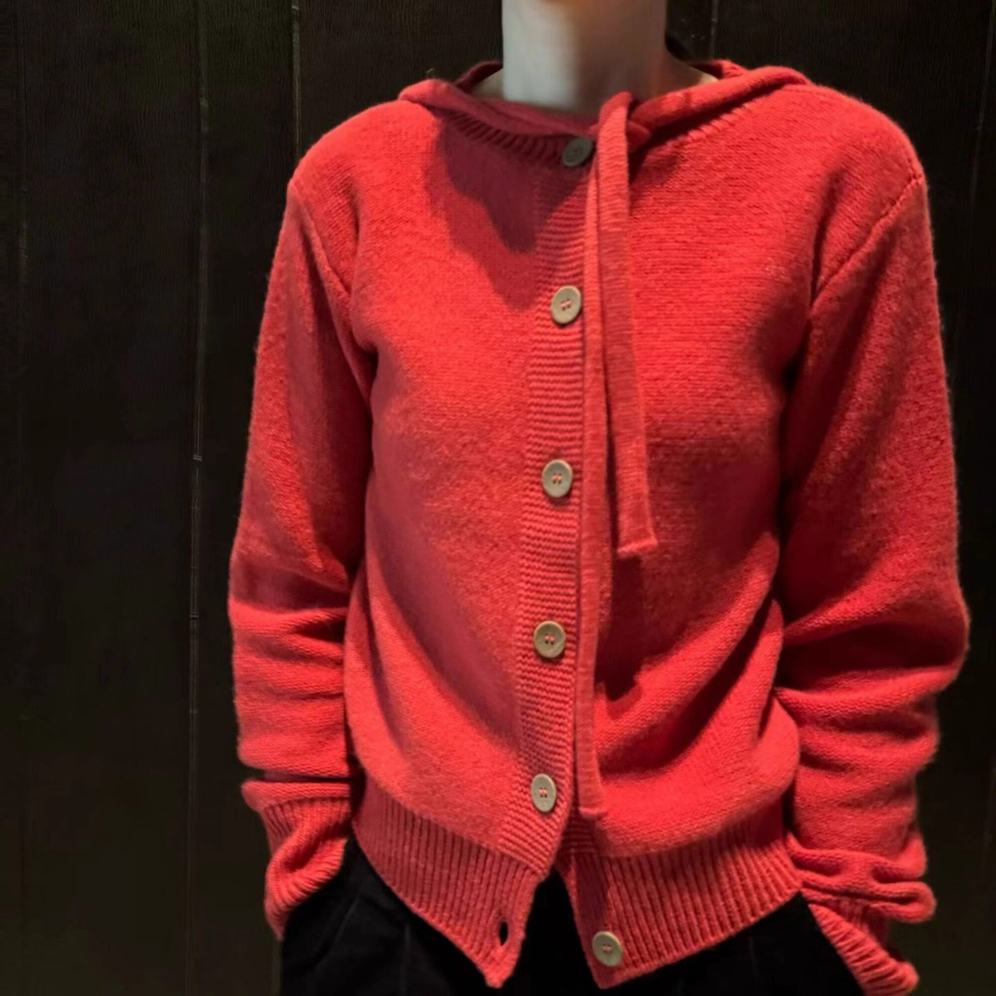 纯羊毛螺纹圆领针织开衫毛衣