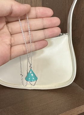 中古风蓝色珐琅镂空锥形帽子项链