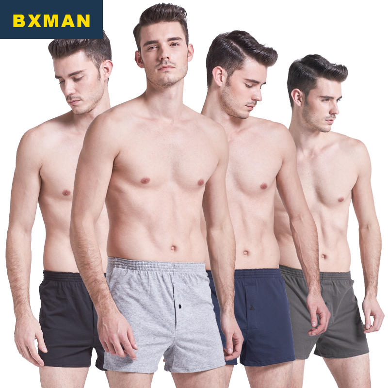 BXMAN宽松男士内裤男平角裤纯棉柔软弹力阿罗裤中腰四角裤加大码