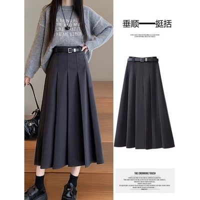 大码加厚毛呢百褶半身裙女中长裙