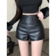 黑色高腰皮短裤 显瘦包臀裤 女秋季 大码 新款 百搭修身 子PU皮三分靴裤