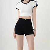 春季 辣妹高腰A字热裤 女紧身超短裤 小个子黑色休闲裤 包臀直筒裤 子