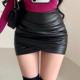 秋季 遮胯包臀短裙 新款 性感小皮裙高腰显瘦半身裙纯欲风a字裙大码