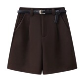 打底靴裤 微胖穿搭毛呢中裤 外穿显瘦高腰毛呢短裤 直筒裤 女秋季 新款