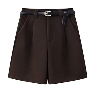 微胖穿搭毛呢中裤女秋季新款外穿显瘦高腰毛呢短裤直筒裤打底靴裤