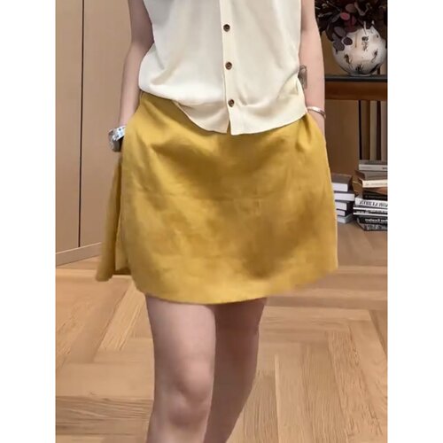 大码黄色A字半身裙女开叉短裙裤