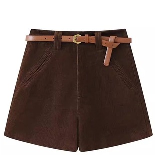 灯芯绒高腰a字阔腿短裤女秋季2025年新款显瘦外穿休闲靴裤配腰带