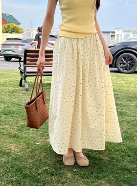 白色波点半身裙女2026夏季新款高腰遮胯显瘦a字裙温柔风大摆伞裙