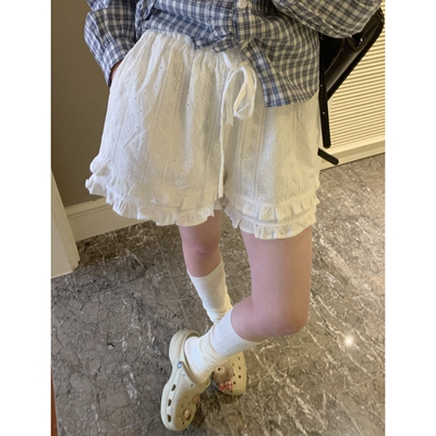 白色花边短裤百搭松紧腰休闲裤