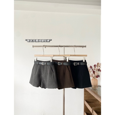 配皮带高腰提臀显瘦休闲毛呢靴裤