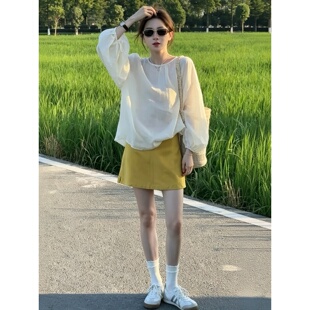 巨好看秋天百搭短裙裤大码胖mm韩系松弛感慵懒风显瘦a字半身裙女