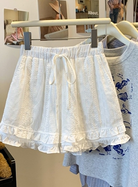 白色蕾丝花边短裤女2026爆款超火夏季大码胖mm显瘦a字裤裙阔腿裤