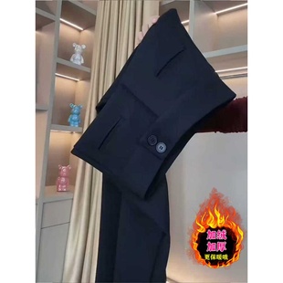 加绒加厚微喇裤子女秋冬新款大码胖mm西装喇叭裤黑色弹力马蹄长裤