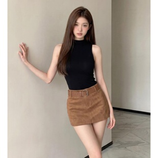 姐系独特超好看麂皮绒半身裙女大码秋季轻熟风气质感a字包臀短裙