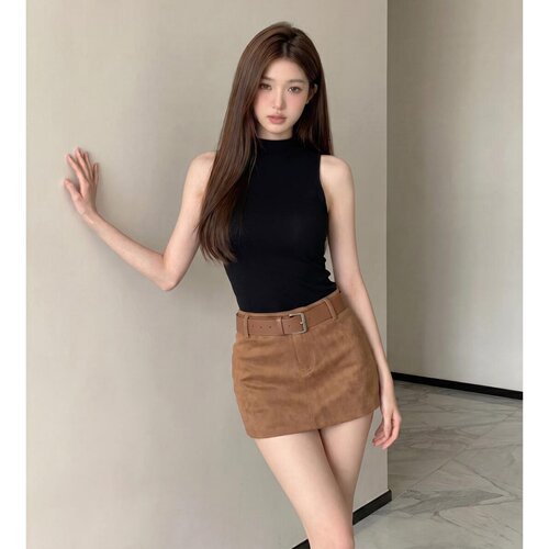 姐系独特超好看麂皮绒半身裙女