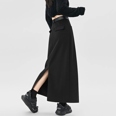 加厚毛呢半身裙高腰显瘦直筒