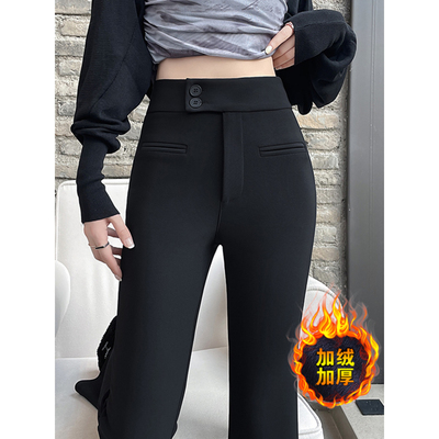大码加绒黑色西装裤女秋冬加厚