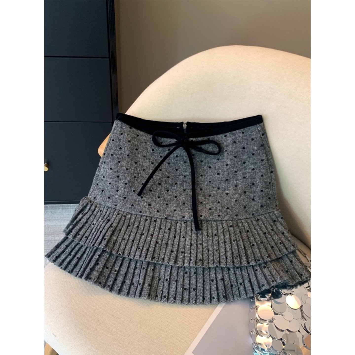 新款高腰蝴蝶结百褶裙a字短裙