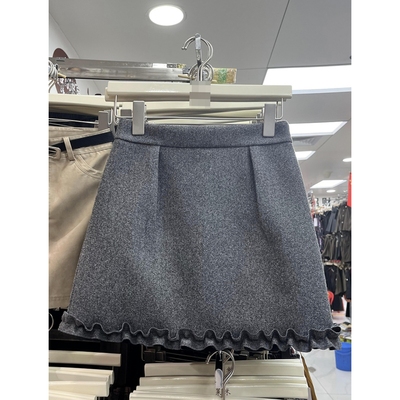 灰色呢子半身裙女大码木耳边短裙