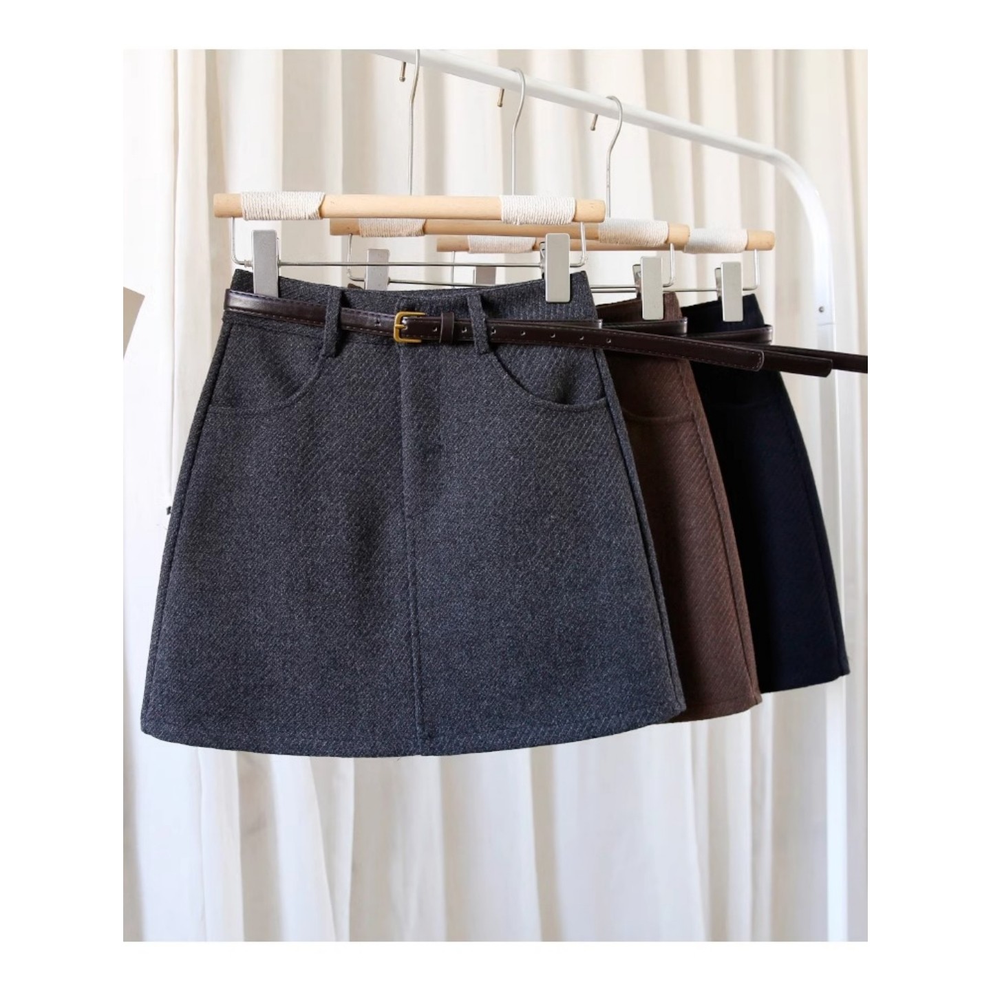 胖mm呢子半身裙女斜纹毛呢短裙