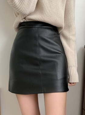 春季2026辣妹黑色a字小皮裙半身裙女高腰包臀设计感修身pu短裙子
