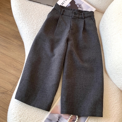 胖妹妹加厚毛呢阔腿裤灰色中裤女