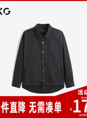GXG男装 黑色肌理感简约翻领长袖衬衫男士24年秋季新品G24X033020