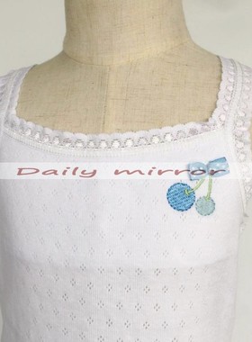 二件组 出口日单针织镂空呼吸面料刺绣樱桃吊带背心女童护胸纯棉