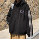 羊羔毛连帽棉衣男冬季 外套笑脸潮牌百搭棉服三道杠潮流宽松棉袄子