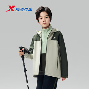特步男大童加绒外套2026新款保暖运动风衣儿童冲锋衣674125334099