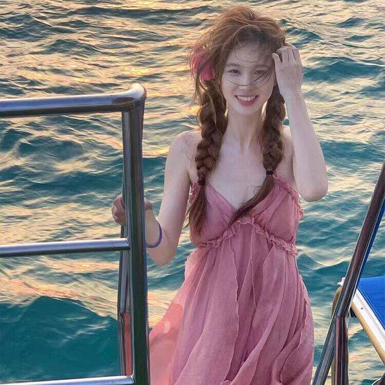 法式三亚度假露背沙滩裙