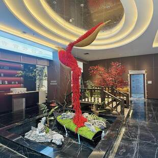 倒挂红豆船装置创意悬浮商业酒店展厅玄关造景装饰景观竹编艺术