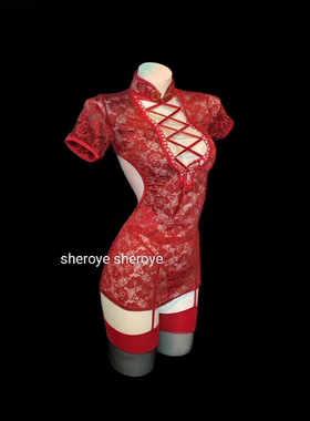 sheroye「妩媚」性感国风旗袍蕾丝吊带睡裙纯欲风趣味情睡衣qqny