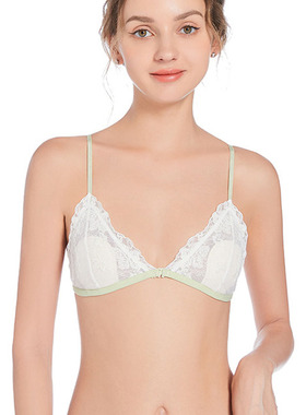 趣芬妮法式细肩带薄款蕾丝三角杯小胸内衣无钢圈前扣美背文胸女夏