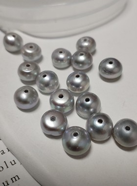 大孔天然淡水珍珠灰色扁珠散珠diy手工配件材料4mm5mm6mm7mm9mm