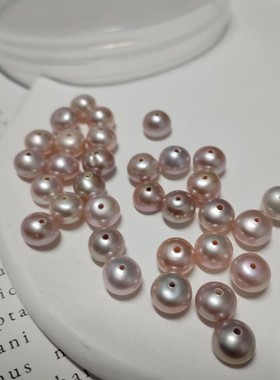 大孔天然淡水珍珠浅紫色扁珠散珠diy手工配件材料4mm5mm6mm7mm9mm