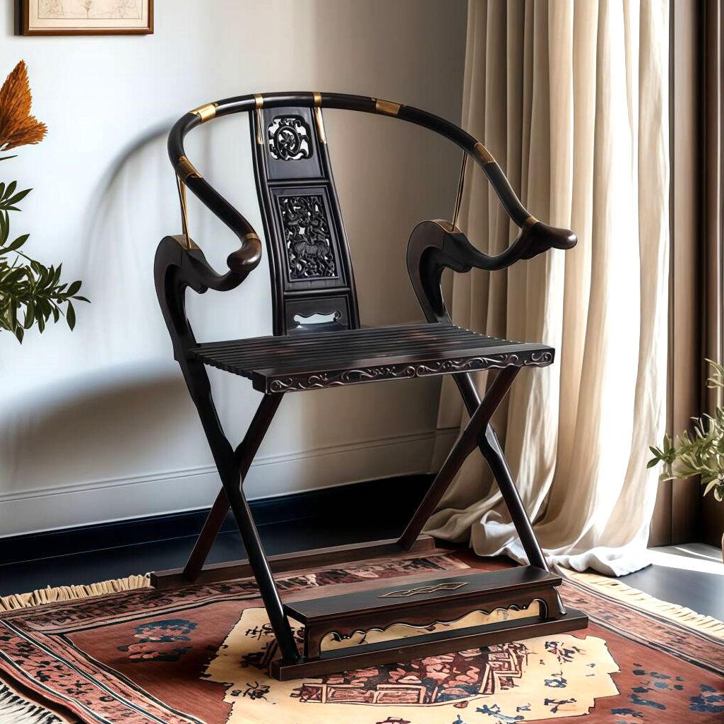 中式交椅纯实木包铜太师椅明清古典风格仿古做旧折叠椅靠背椅复古