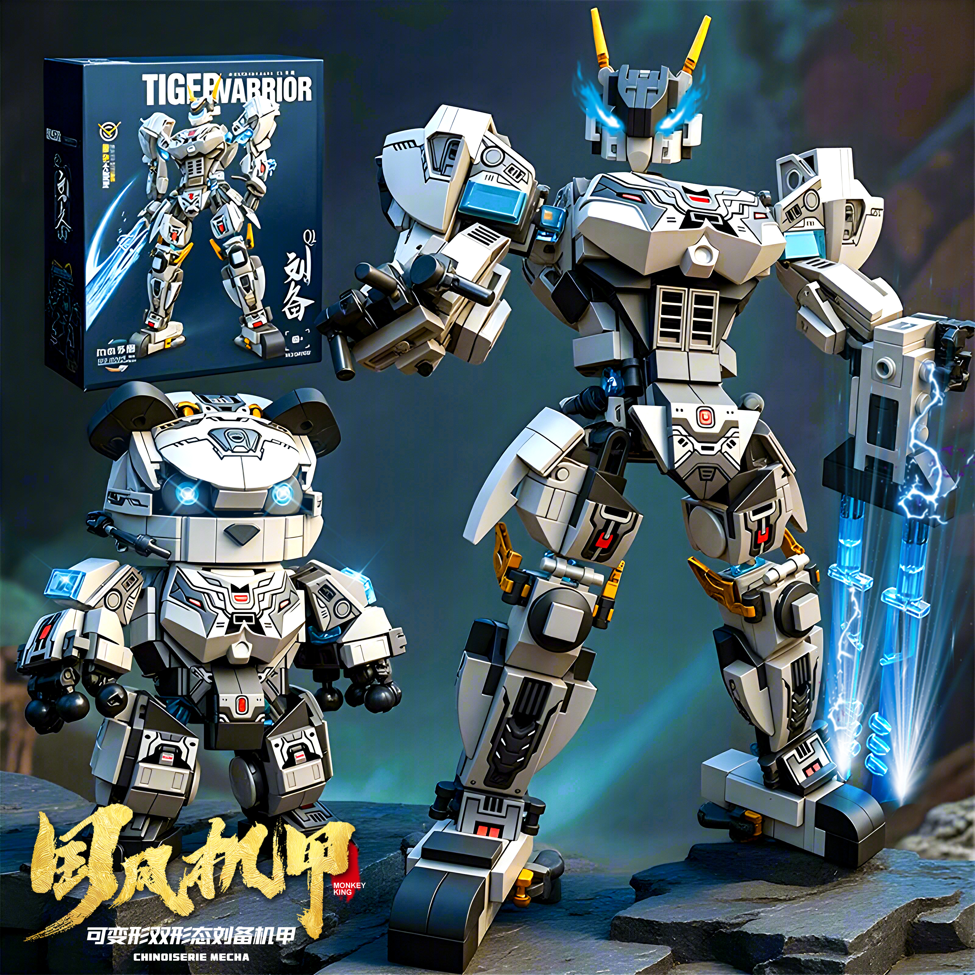 2025新款关羽赵云三国机甲器人熊猫积木益智拼装儿童玩具男孩礼物